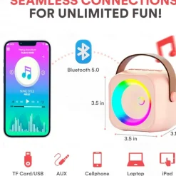 Mini Mic Pro Mini Karaoke Machine for Kids Adults, Portable Bluetooth Speaker with 1/2 Wireless Microphones, Birthday Gifts Toys for Girls
