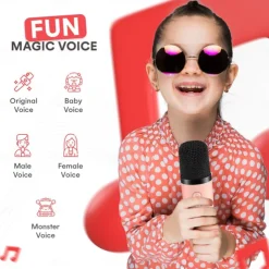 Mini Mic Pro Mini Karaoke Machine for Kids Adults, Portable Bluetooth Speaker with 1/2 Wireless Microphones, Birthday Gifts Toys for Girls