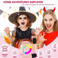 Mini Mic Pro Mini Karaoke Machine for Kids Adults, Portable Bluetooth Speaker with 1/2 Wireless Microphones, Birthday Gifts Toys for Girls
