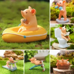Mini Pig Animal Statue, Waterproof Resin Hand-Painted Garden Decor, Small Pig Figurine for Home, Yard, Patio, Bonsai Landscaping, Miniature Animal Ornament for Indoor and Outdoor Decoration