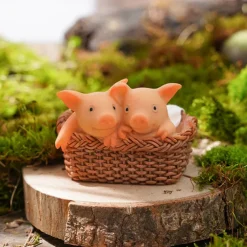 Mini Pig Animal Statue, Waterproof Resin Hand-Painted Garden Decor, Small Pig Figurine for Home, Yard, Patio, Bonsai Landscaping, Miniature Animal Ornament for Indoor and Outdoor Decoration