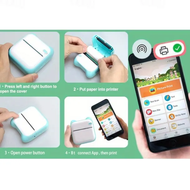 Mini Pocket Printer Bluetooth Photo Picture HD Label Student Thermal Paper Student Wrong Question Mini Portable Printer For Learning