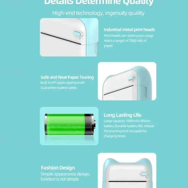 Mini Pocket Printer Bluetooth Photo Picture HD Label Student Thermal Paper Student Wrong Question Mini Portable Printer For Learning