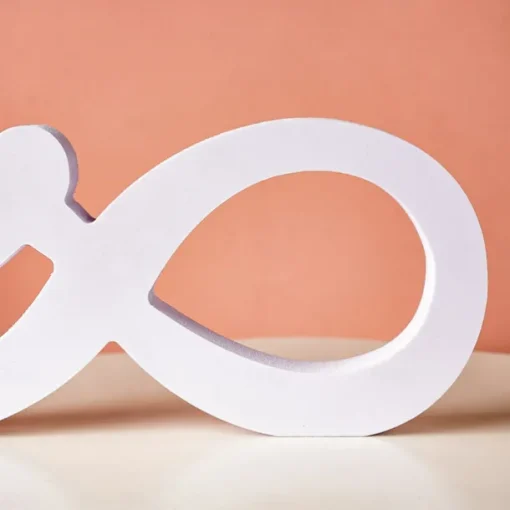 Minimalist White Infinity Symbol with Heart Decor – PVC Tabletop Ornament for Home Decoration, Festive Decor, and Warm Wedding Theme Display