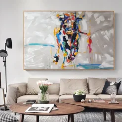 Mintura Handmade Abstract Bull Animal Oil Paintings On Canvas Modern Wall Art Room Decoration Picture For Home Decor Rolled Frameless Unstretched Painting