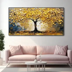 Mintura Handmade 3D Gold Tree Oil Paintings On Canvas Wall Art Decoration Modern Abstract Landscape Picture For Home Decor Rolled Frameless Unstretched Painting