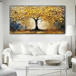 Mintura Handmade 3D Gold Tree Oil Paintings On Canvas Wall Art Decoration Modern Abstract Landscape Picture For Home Decor Rolled Frameless Unstretched Painting
