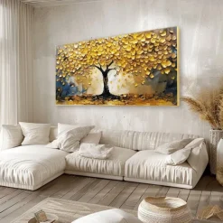 Mintura Handmade 3D Gold Tree Oil Paintings On Canvas Wall Art Decoration Modern Abstract Landscape Picture For Home Decor Rolled Frameless Unstretched Painting