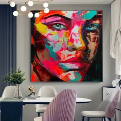 Mintura Handmade Figure Oil Paintings On Canvas Wall Art Decoration Modern Abstract Face Picture For Home Decor Rolled Frameless Unstretched Painting