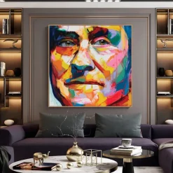 Mintura Handmade Figure Oil Paintings On Canvas Wall Art Decoration Modern Abstract Face Picture For Home Decor Rolled Frameless Unstretched Painting