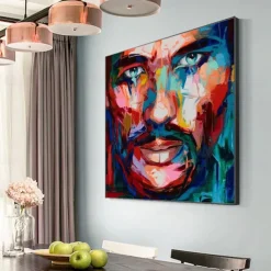 Mintura Handmade Figure Oil Paintings On Canvas Wall Art Decoration Modern Abstract Face Picture For Home Decor Rolled Frameless Unstretched Painting