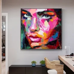 Mintura Handmade Figure Oil Paintings On Canvas Wall Art Decoration Modern Abstract Face Picture For Home Decor Rolled Frameless Unstretched Painting
