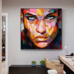 Mintura Handmade Figure Oil Paintings On Canvas Wall Art Decoration Modern Abstract Face Picture For Home Decor Rolled Frameless Unstretched Painting