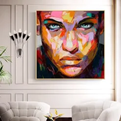 Mintura Handmade Figure Oil Paintings On Canvas Wall Art Decoration Modern Abstract Face Picture For Home Decor Rolled Frameless Unstretched Painting