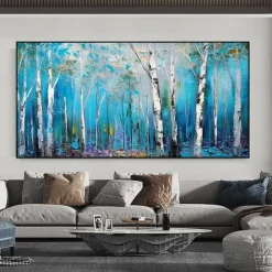 Mintura Handmade Forest Landscape Oil Paintings On Canvas Large Wall Art Decoration Modern Abstract Tree Picture For Home Decor Rolled Frameless Unstretched Painting
