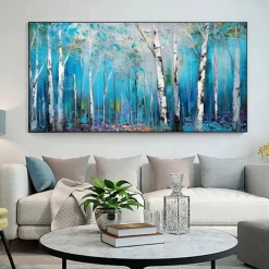 Mintura Handmade Forest Landscape Oil Paintings On Canvas Large Wall Art Decoration Modern Abstract Tree Picture For Home Decor Rolled Frameless Unstretched Painting