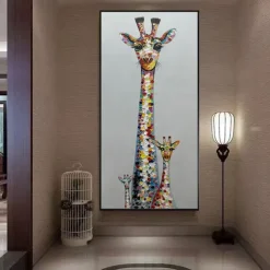 Mintura Handmade Giraffe Animals Oil Paintings On Canvas Wall Art Decoration Modern Abstract Picture For Home Decor Rolled Frameless Unstretched Painting