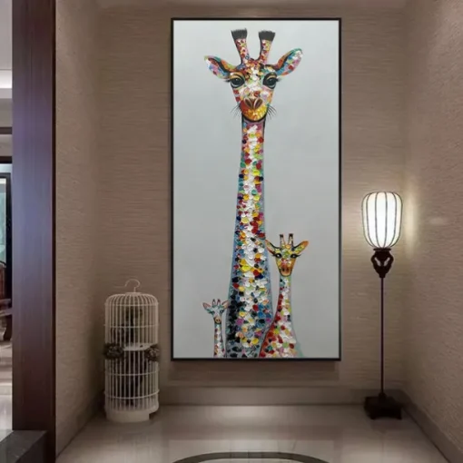 Mintura Handmade Giraffe Animals Oil Paintings On Canvas Wall Art Decoration Modern Abstract Picture For Home Decor Rolled Frameless Unstretched Painting