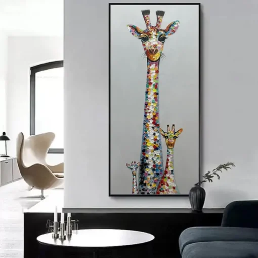 Mintura Handmade Giraffe Animals Oil Paintings On Canvas Wall Art Decoration Modern Abstract Picture For Home Decor Rolled Frameless Unstretched Painting