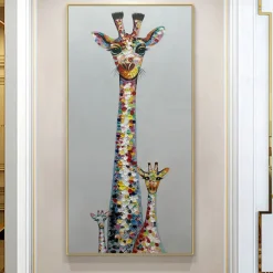 Mintura Handmade Giraffe Animals Oil Paintings On Canvas Wall Art Decoration Modern Abstract Picture For Home Decor Rolled Frameless Unstretched Painting