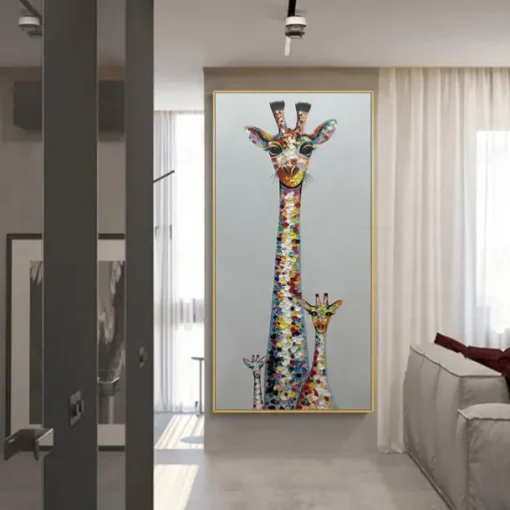 Mintura Handmade Giraffe Animals Oil Paintings On Canvas Wall Art Decoration Modern Abstract Picture For Home Decor Rolled Frameless Unstretched Painting
