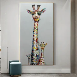 Mintura Handmade Giraffe Animals Oil Paintings On Canvas Wall Art Decoration Modern Abstract Picture For Home Decor Rolled Frameless Unstretched Painting