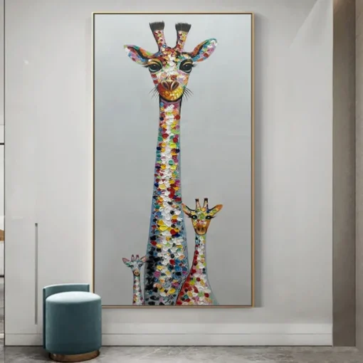 Mintura Handmade Giraffe Animals Oil Paintings On Canvas Wall Art Decoration Modern Abstract Picture For Home Decor Rolled Frameless Unstretched Painting