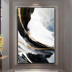Mintura Handmade Gold Oil Paintings On Canvas Wall Art Decoration Modern Abstract Picture For Home Decor Rolled Frameless Unstretched Painting