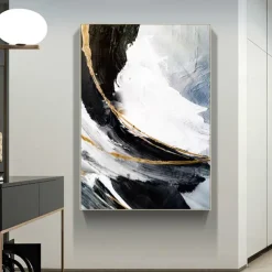 Mintura Handmade Gold Oil Paintings On Canvas Wall Art Decoration Modern Abstract Picture For Home Decor Rolled Frameless Unstretched Painting