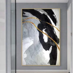 Mintura Handmade Gold Oil Paintings On Canvas Wall Art Decoration Modern Abstract Picture For Home Decor Rolled Frameless Unstretched Painting
