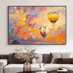 Mintura Handmade Hot Air Balloon Oil Paintings On Canvas Wall Art Decoration Modern Abstract Picture For Home Decor Rolled Frameless Unstretched Painting