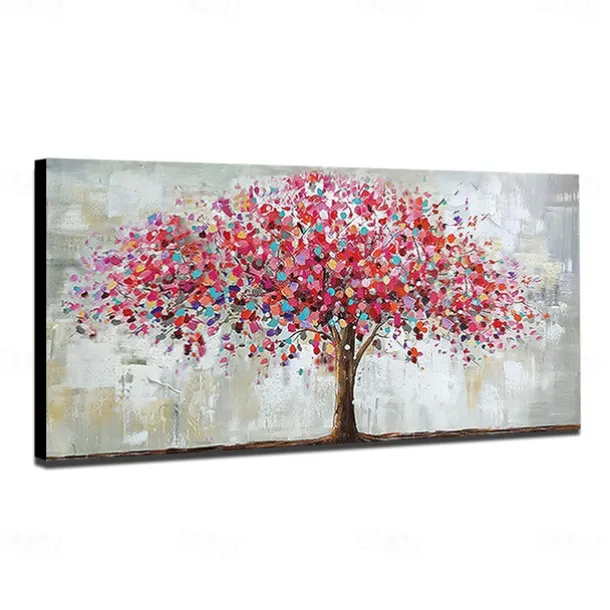 Mintura Handmade Oil Painting On Canvas Wall Art Decoration Modern Abstract Red Tree Picture For Home Decor Rolled Frameless Unstretched Painting