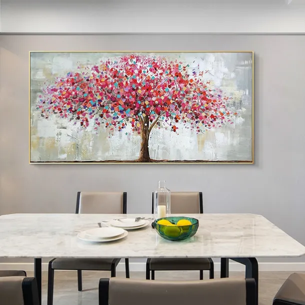 Mintura Handmade Oil Painting On Canvas Wall Art Decoration Modern Abstract Red Tree Picture For Home Decor Rolled Frameless Unstretched Painting