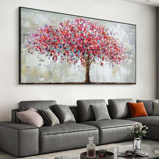 Mintura Handmade Oil Painting On Canvas Wall Art Decoration Modern Abstract Red Tree Picture For Home Decor Rolled Frameless Unstretched Painting