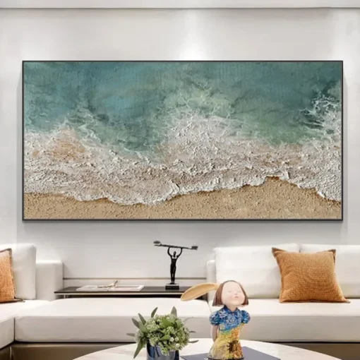 Mintura Handmade Sea Wave Landscape Oil Paintings On Canvas Wall Art Decoration Modern Abstract Beach Scenery Picture For Home Decor Rolled Frameless Unstretched Painting