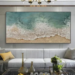Mintura Handmade Sea Wave Landscape Oil Paintings On Canvas Wall Art Decoration Modern Abstract Beach Scenery Picture For Home Decor Rolled Frameless Unstretched Painting