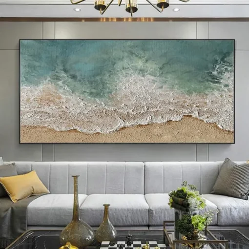 Mintura Handmade Sea Wave Landscape Oil Paintings On Canvas Wall Art Decoration Modern Abstract Beach Scenery Picture For Home Decor Rolled Frameless Unstretched Painting