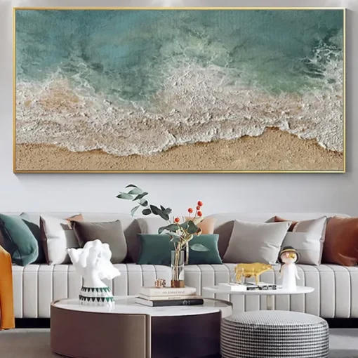 Mintura Handmade Sea Wave Landscape Oil Paintings On Canvas Wall Art Decoration Modern Abstract Beach Scenery Picture For Home Decor Rolled Frameless Unstretched Painting