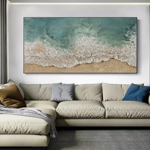 Mintura Handmade Sea Wave Landscape Oil Paintings On Canvas Wall Art Decoration Modern Abstract Beach Scenery Picture For Home Decor Rolled Frameless Unstretched Painting