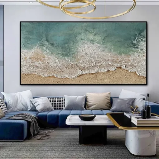 Mintura Handmade Sea Wave Landscape Oil Paintings On Canvas Wall Art Decoration Modern Abstract Beach Scenery Picture For Home Decor Rolled Frameless Unstretched Painting
