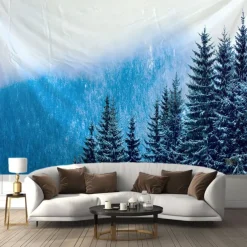 Misty Forest Landscape Hanging Tapestry Wall Art Large Tapestry Mural Decor Photograph Backdrop Blanket Curtain Home Bedroom Living Room Decoration