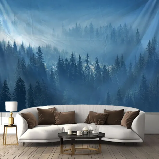 Misty Forest Landscape Hanging Tapestry Wall Art Large Tapestry Mural Decor Photograph Backdrop Blanket Curtain Home Bedroom Living Room Decoration
