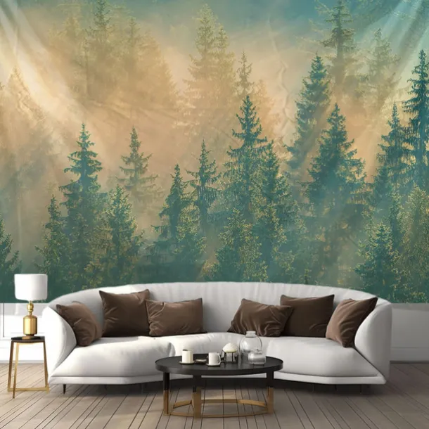 Misty Forest Landscape Hanging Tapestry Wall Art Large Tapestry Mural Decor Photograph Backdrop Blanket Curtain Home Bedroom Living Room Decoration