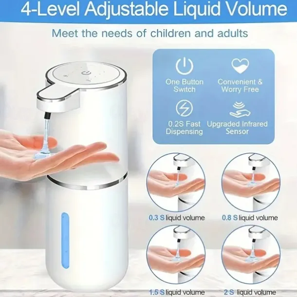 380mL Capacity Automatic Soap Dispenser - Touchless USB Rechargeable and Motion-Sensing Technology