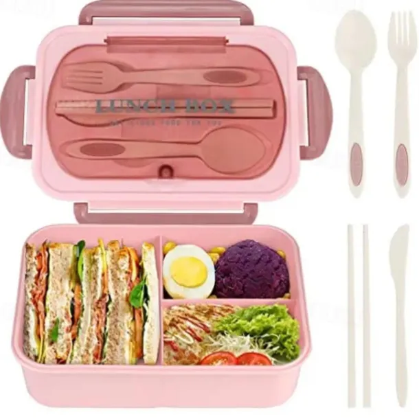 1000ML Lunch Box with Tableware for Office Workers, Square Divided Microwave Oven Bento Box, Leakproof Food Container, Back School Home Kitchen Supplies