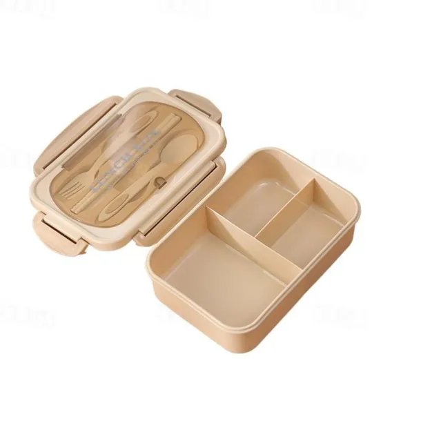 1000ML Lunch Box with Tableware for Office Workers, Square Divided Microwave Oven Bento Box, Leakproof Food Container, Back School Home Kitchen Supplies