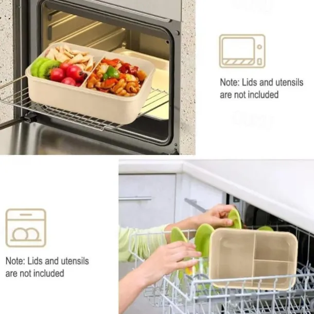 1000ML Lunch Box with Tableware for Office Workers, Square Divided Microwave Oven Bento Box, Leakproof Food Container, Back School Home Kitchen Supplies