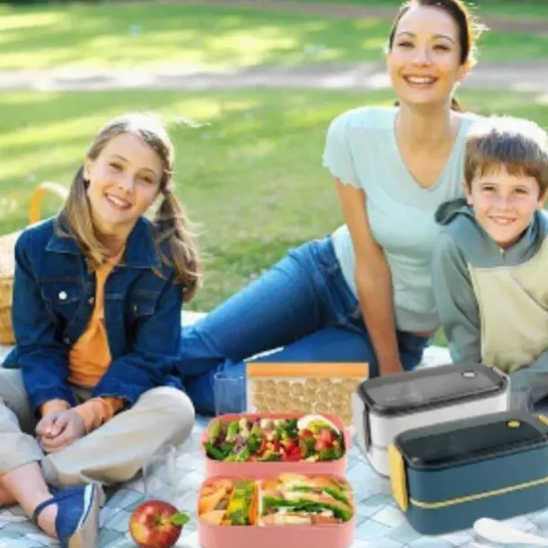 1000ML Lunch Box with Tableware for Office Workers, Square Divided Microwave Oven Bento Box, Leakproof Food Container, Back School Home Kitchen Supplies