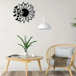 Modern Butterfly Sunflower Metal Wall Decor Tree of Life Metal Wall Art Bird Ornament Home Bedroom Living Room Window Decoration