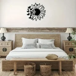 Modern Butterfly Sunflower Metal Wall Decor Tree of Life Metal Wall Art Bird Ornament Home Bedroom Living Room Window Decoration